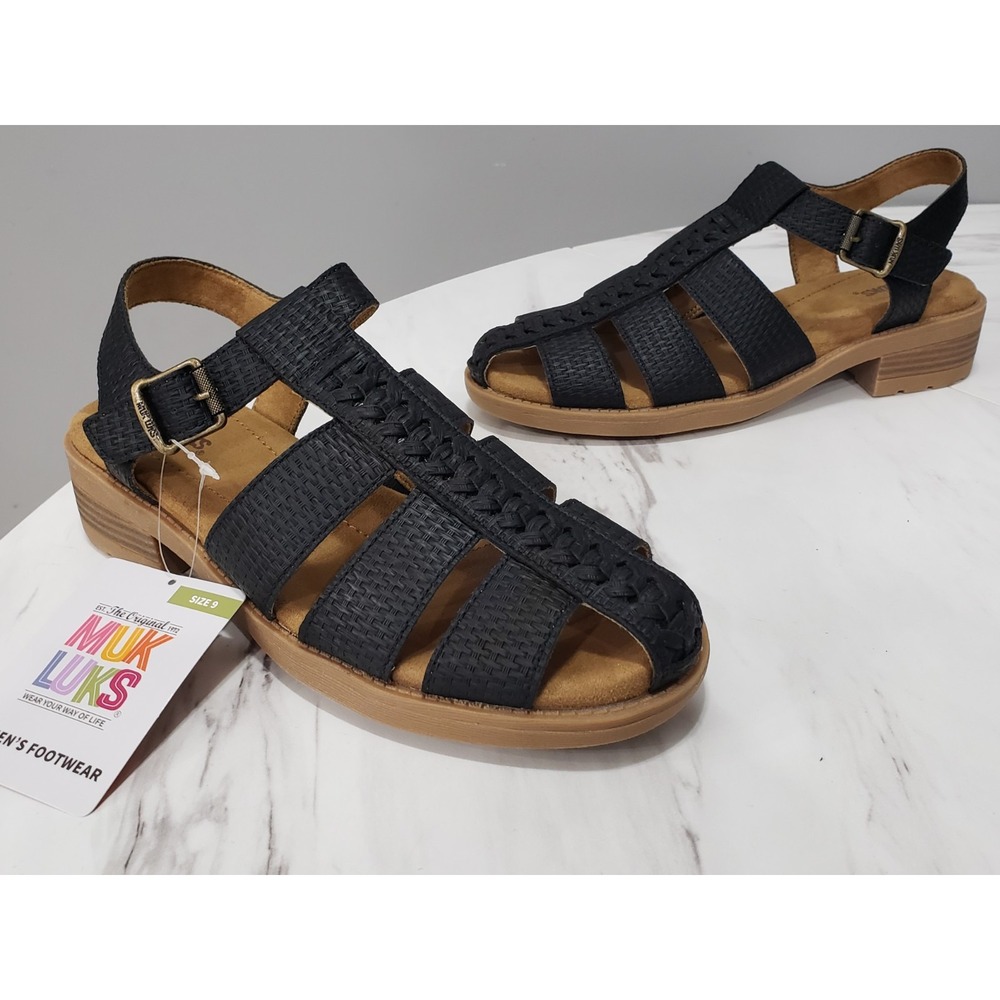 NEW SZ 9 BLACK Muk Luks Vanilla Fisherman Sandals ANKLE STRAP CLOSED TOE BLACK